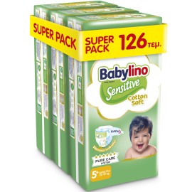 Πάνες Babylino Sensitive Cotton Soft Νο5+ [12-17kg] Super Pack 126 Πάνες [3 Πακέτα x 42 Τεμάχια]