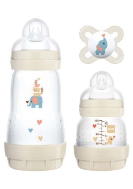Mam PROMO Easy Start Anti-Colic Σετ Πλαστικά Μπιμπερό για 0m+ Κατά των Κολικών με Θηλή Σιλικόνης Εκρού Ελεφαντάκι 260ml+130ml & Πιπίλα Σιλικόνης Start Εκρού 1 Τεμάχιο [655U]