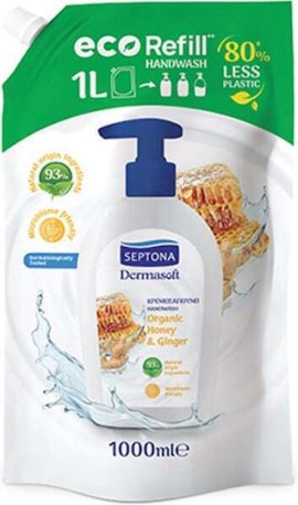 Septona Dermasoft Κρεμοσάπουνο Refill Organic Honey & Ginger 1000ml