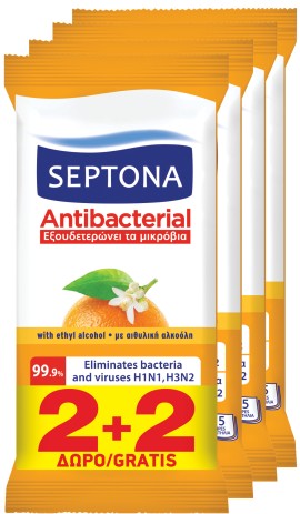Septona PROMO Refresh Υγρά Μαντηλάκια Για Τα Χέρια Άνθος Πορτοκαλιού 4x15 Τεμάχια
