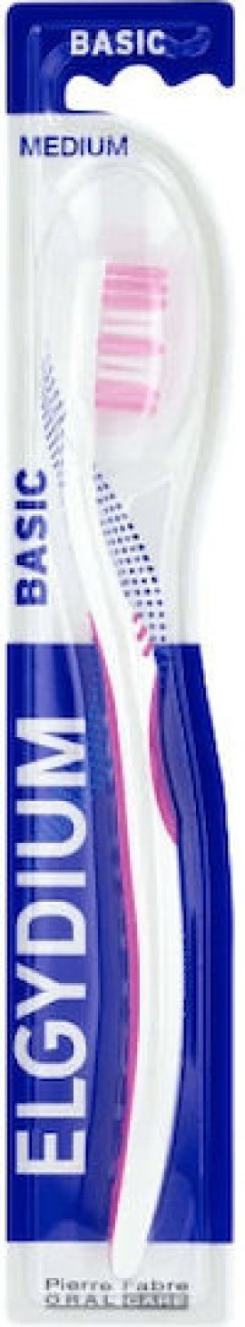 Elgydium Basic Medium Οδοντόβουρτσα Μέτρια Λευκό-Ροζ 1 Τεμάχιο