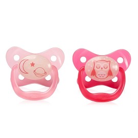 Dr. Browns Prevent Ορθοδοντικές Πιπίλες Σιλικόνης Νυκτός 6-12m+ Για Κορίτσι 2 Τεμάχια [PV22006]
