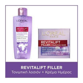 LOreal Paris Bundle Revitalift Filler Τονωτική Λοσιόν Προσώπου 200ml - Anti Aging Day Cream Αντιγηραντική Κρέμα Ημέρας 50ml