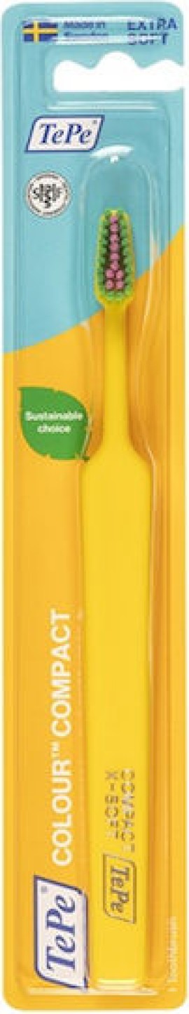 TePe Compact Extra Soft Οδοντόβουρτσα Πολύ Μαλακή Κίτρινη με Πράσινες & Φούξια Ίνες 1 Τεμάχιο