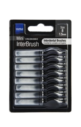 Intermed Ergonomic InterBrush Mini Size:8 Μεσοδόντια Βουρτσάκια με Λαβή 1.5mm Μαύρο 8 Τεμάχια