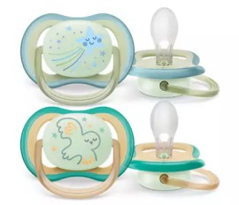 Avent Philips Ultra Air Nighttime Πιπίλα Σιλικόνης για 0-6m Φωσφορίζει στο Σκοτάδι Μπλε / Πράσινο Αστέρι & Κουκουβάγια 2 Τεμάχια [SCF376/18]