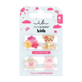 Invisibobble Clipstar Kids Bearly Bloomed Global Παιδικά Κλιπ Αρκουδάκια & Λουλούδια 4 Τεμάχια