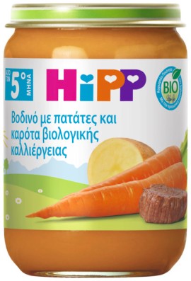 HiPP BIO Βρεφικό Γεύμα με Βοδινό, Πατάτες & Καρότα Κατάλληλο για Βρέφη από τον 5ο Μήνα 190gr
