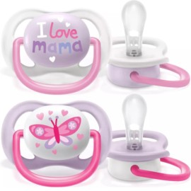 Philips Avent Ultra Air Happy I Love Mama 0-6m+ Ορθοδοντική Πιπίλα Σιλικόνης Ροζ [SCF080/02] 2 Τεμάχια