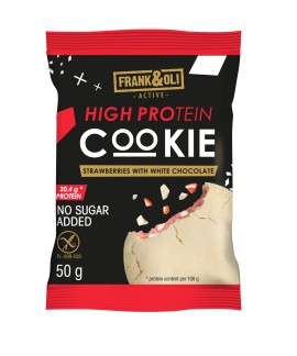 Frank & Oli High Protein Cookie Strawberry With White Chocolate Μπισκότο Υψηλής Περιεκτικότητας σε Πρωτεΐνη Γεμιστό με Φράουλες & Επικάλυψη Λευκής Σοκολάτας 50g