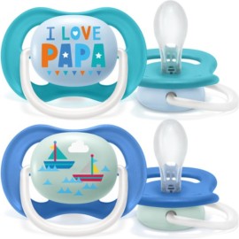 Avent Philips Ultra Air Happy Ορθοδοντική Πιπίλα Σιλικόνης 6-18m+ Γαλάζιο Love Pappa [SCF080/03] 2 Τεμάχια