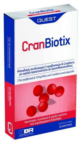 Quest Cran Βiotix Συμπλήρωμα Διατροφής για την Καλή Υγεία του Ουροποιητικού Συστήματος 30 Κάψουλες