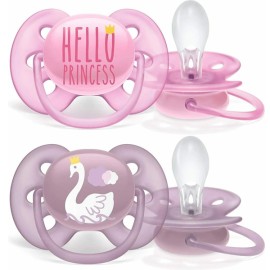 Philips Avent Ultra Soft Hello Princess 6-18m+ Πιπίλα Σιλικόνης για Κορίτσι Ροζ [SCF223/02] 2 Τεμάχια