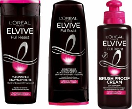 LOreal Bundle Elvive Full Resist Shampoo Σαμπουάν Ενδυνάμωσης Μαλλιών 400ml - Conditioner Ενδυνάμωσης για Απαλό Ξεμπέρδεμα 300ml - Brush Proof Cream Κρέμα Μαλλιών Χωρίς Ξέβγαλμα 200ml