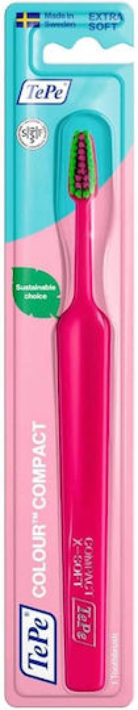 TePe Compact Extra Soft Οδοντόβουρτσα Πολύ Μαλακή Φούξια με Πράσινες & Φούξια Ίνες 1 Τεμάχιο