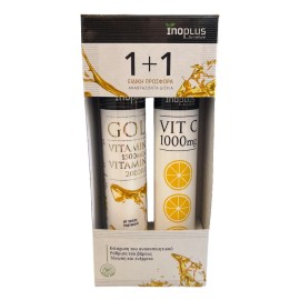 InoPlus PROMO Gold Vitamin C 1500mg + Vitamin D3 2000IU για την Υποστήριξη του Ανοσοποιητικού Συστήματος 20 Αναβράζοντα Δισκία & Vitamin C 1500mg με Γεύση Πορτοκάλι 20 Αναβράζοντα Δισκία
