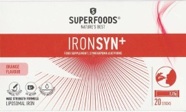 Superfoods Ironsyn+ Συμπλήρωμα Διατροφής Λιποσωμιακού Σιδήρου, Βιταμινών & Προβιοτικών με Γεύση Πορτοκάλι 20 Sticks