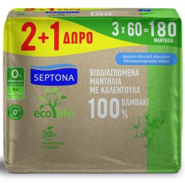 Septona Calm & Care Baby Ecolife Βιοδιασπώμενα Μωρομάντηλα με Καλέντουλα 180 Τεμάχια