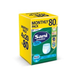 Sani Sensitive Pants Monthly Pack XL No4 Ελαστικό Εσώρουχο Ακράτειας 80 Τεμάχια [4 Πακέτα x 20 Τεμάχια]