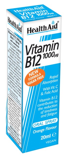 Health Aid Vitamin B12 1000μg Oral Spray Για Εύκολη Λήψη Και Γρήγορη Απορρόφηση Με Γεύση Πορτοκάλι 20ml