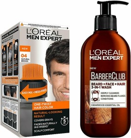 L’Oreal Paris Bundle One Twist Men Expert No4 Natural Brown Ανδρική Βαφή Μαλλιών με Ειδικό Χτενάκι για Εύκολη Εφαρμογή Φυσικό Καστανό 50ml - Barber Club Καθαρισμός 3 in 1 Για Πρόσωπο - Μούσια - Μαλλιά 200ml