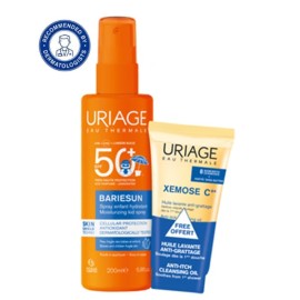 Uriage PROMO Bariésun Kids Spray SPF50+ Αδιάβροχο Παιδικό Αντηλιακό 200ml & ΔΩΡΟ Xemose C8 Cleansing Soothing Oil Καταπραϋντικό Λάδι Καθαρισμού Σώματος 50ml