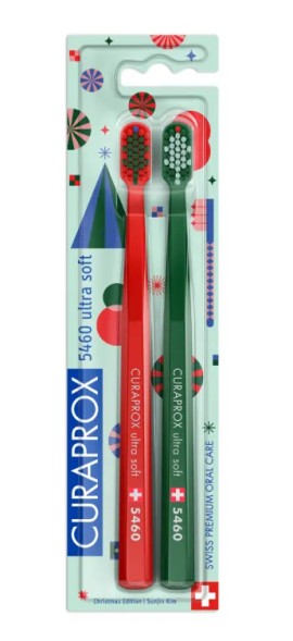 Curaprox CS 5460 Duo Christmas Edition Ultra Soft Οδοντόβουρτσα Ενηλίκων Πολύ Μαλακή Κόκκινο & Πράσινο 2 Τεμάχια