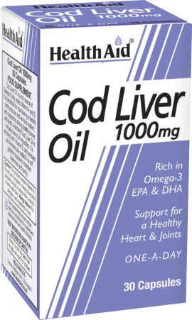 Health Aid Cod Liver Oil 1000mg Vegetarian Συμπλήρωμα Διατροφής με Μουρουνέλαιο για Υγιή Καρδιά, Οστά & Αρθρώσεις 30 Κάψουλες