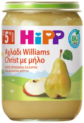 HiPP BIO Βιολογικό Παρασκεύασμα Φρούτων Αχλάδι Williams Christ με Μήλο, από τον 5ο Μήνα, Βαζάκι 190gr
