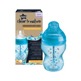 Tommee Tippee Advanced Anti Colic Μπιμπερό με Θηλή Σιλικόνης Μικρής Ροής Γαλάζιο με Σχέδια για Αγόρι 0m+ 260ml