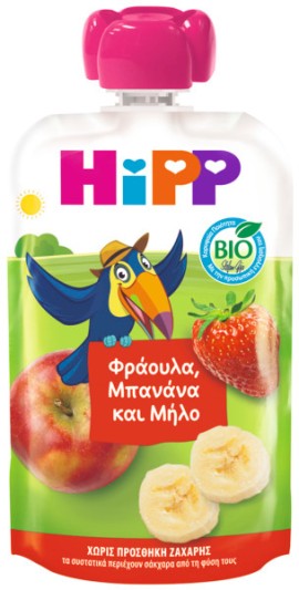 HiPP BIO Φρουτοπολτός με Φράουλα, Μπανάνα & Μήλο για Παιδιά από το 1ο Έτος 100gr