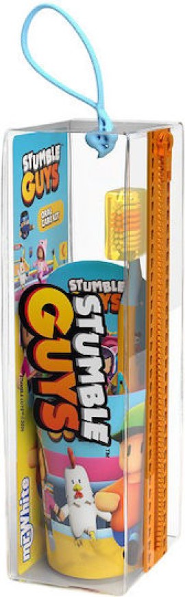 Mr. White PROMO Stumble Guys Οδοντόβουρτσα με Βεντούζα στη Βάση με Καπάκι για 3 Ετών 1 Τεμάχιο & Παιδική Οδοντόκρεμα με Ήπια Γεύση Μέντα 75ml & Ποτήρι