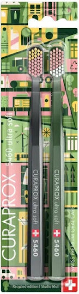 Curaprox CS 5460 Duo Recycled Edition Ultra Soft Οδοντόβουρτσα Ενηλίκων Πολύ Μαλακή Γκρι & Πράσινο 2 Τεμάχια
