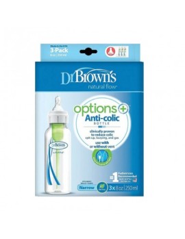 Dr Browns Options+ Anti Colic Πλαστικό Μπιμπερό με Στενό Λαιμό & Θηλή Σιλικόνης 3x250ml