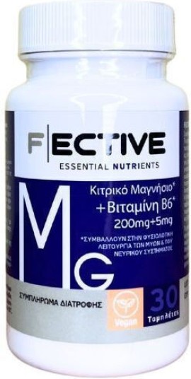 Ambitas F Ective Κιτρικό Μαγνήσιο 200mg + B6 5mg 30 Ταμπλέτες