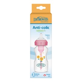 Dr. Browns Options Anti Colic Bottle Wide Neck Pink Πλαστικό Μπιμπερό Κατά των Κολικών με Θηλή Σιλικόνης Ροζ με Σχέδια 270ml [WB9101-INTLX]