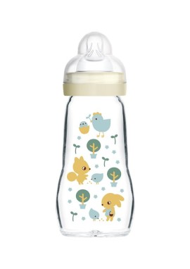 Mam Feel Good Γυάλινο Μπιμπερό με Θηλή Σιλικόνης για 2m+ Εκρού με Θηλή Σιλικόνης 260ml [375SU]