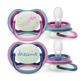 Avent Philips Ultra Air Nighttime Πιπίλα Σιλικόνης για 6-18m Φωσφορίζει στο Σκοτάδι Μωβ - Γκρι Dreams & Star [SCF376/07] 2 Τεμάχια