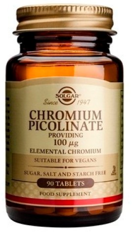 Solgar Chromium Picolinate 100mcg Συμπλήρωμα Διατροφής για τον Έλεγχο του Σακχάρου και τον Μεταβολισμό του Λίπους 90 Ταμπλέτες