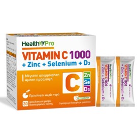 Health Pro Βιταμίνη C 1000 mg + Ψευδάργυρος + Βιταμίνη D3 + Σελήνιο Direct για το Ανοσοποιητικό Γεύση Μήλο 30 Φακελίσκοι