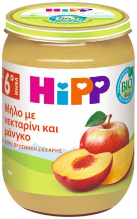 HiPP BIO Βιολογικό Παρασκεύασμα Φρούτων Μήλο με Νεκταρίνι & Μάνγκο, από τον 6ο Μήνα, Βαζάκι 190gr