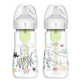 Dr. Browns PROMO Options Anti Colic Bottle Wide Neck Πλαστικό Μπιμπερό Κατά των Κολικών με Θηλή Σιλικόνης με Φαρδύ Λαιμό Ocean 0m+ 2x270ml [WB92028]