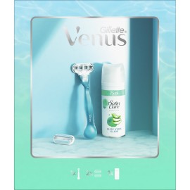 Gillette PROMO Venus Smooth Ξυριστική Μηχανή 1 Τεμάχιο & Ανταλλακτικές Κεφαλές 2 Τεμάχια - Satin Care Γυναικείο Gel Ξυρίσματος για Ευαίσθητες Επιδερμίδες με Αλόη 75ml