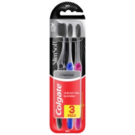 Colgate Toothbrush Slim Soft Charcoal Soft Οδοντόβουρτσα Μαλακή Τυχαίοι Χρωματισμοί 3 Τεμάχια
