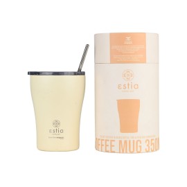 Estia Ποτήρι Θερμός με Καλαμάκι Coffee Mug Save The Aegean Lily White 350ml