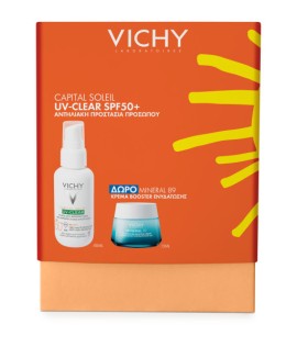 Vichy PROMO Capital Soleil UV Clear SPF50+ Αντηλιακό Προσώπου Καθημερινής Φωτοπροστασίας, Ενάντια στη Λιπαρότητα 40ml & ΔΩΡΟ Mineral 89 Κρέμα Booster Ενυδάτωσης 15ml