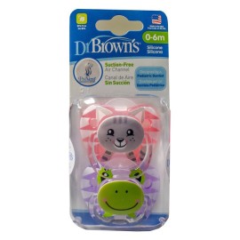 Dr Browns PreVent PV12014-ES 0-6m Ορθοδοντική Πιπίλα Σιλικόνης με Σχέδια Ροζ - Μωβ, 2τμχ