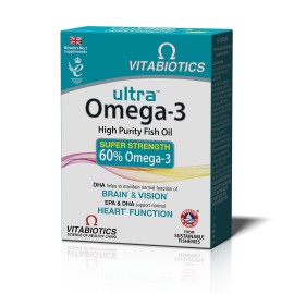 Vitabiotics Ultra Omega 3 Super Strength για τη Φυσιολογική Λειτουργία της Καρδιάς, του Εγκεφάλου & της Όρασης 60 Μαλακές Κάψουλες