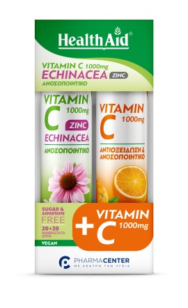 Health Aid PROMO Vitamin C 1000mg Echinacea Zinc για το Ανοσοποιητικό & Vitamin C 1000mg Αντιοξείδωση & Ανοσοποιητικό Πορτοκάλι 2x 20 Αναβράζοντα Δισκία