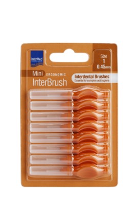 Intermed Ergonomic InterBrush Mini Size:1 Μεσοδόντια Βουρτσάκια με Λαβή 0.45mm Πορτοκαλί 8 Τεμάχια